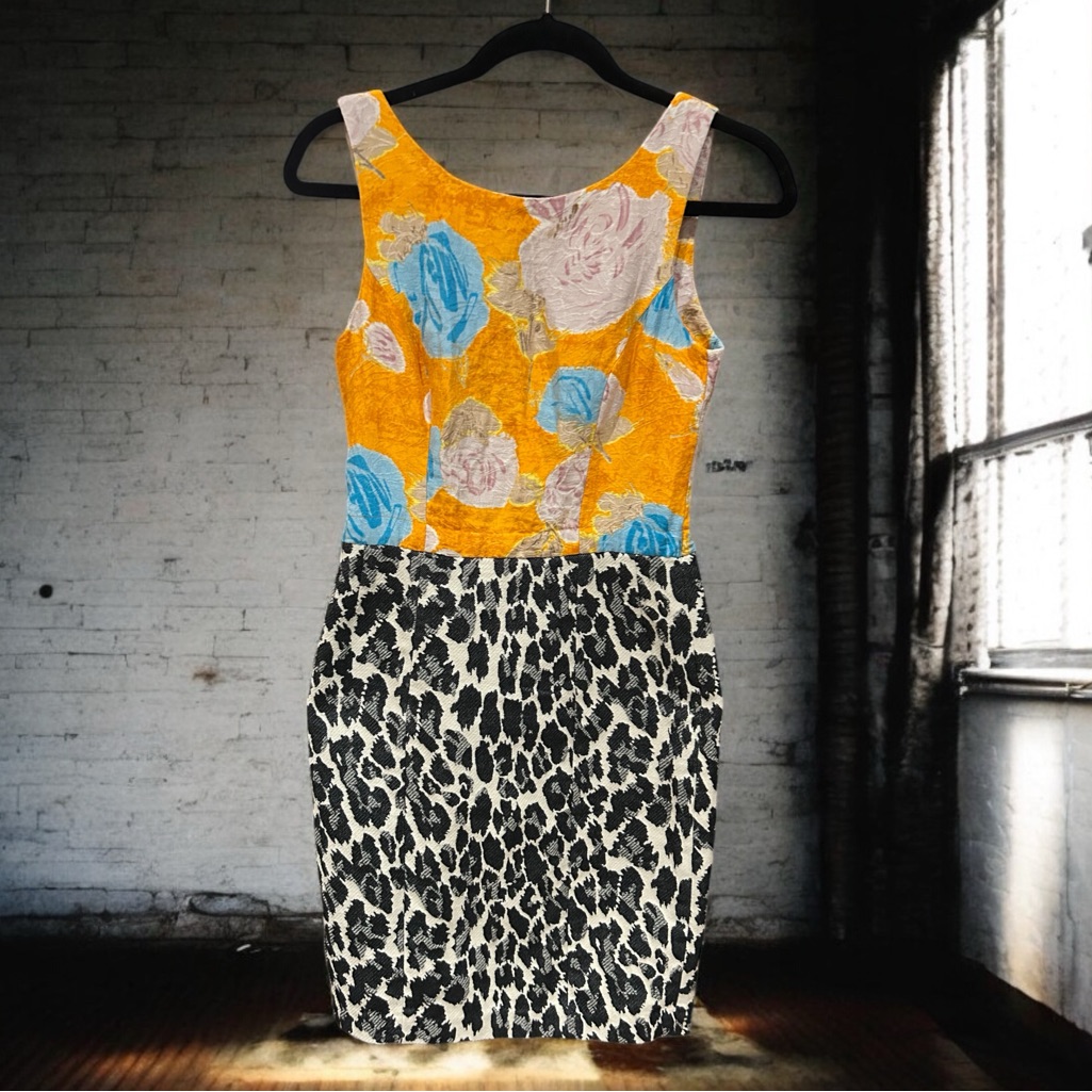 Tracy Reese Jacquard Combo Silk Blend Orange Animal Print Dress 2